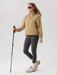 OutZeal Women Water-Resistant Hooded Zip Pocket Outdoor Jacket Hiking Camping - Khaki - View 5