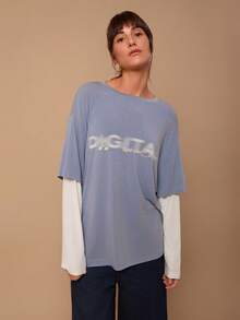 SURIMA Women's Summer Patchwork Contrast Color Sleeve T-Shirt, Knit Tops, Jumper For Woman - Multicolor - View 2