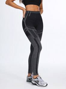 Eassivo Eassivo 女士高腰渐变塑形提拉运动紧身裤 - 黑色 - 查看 5