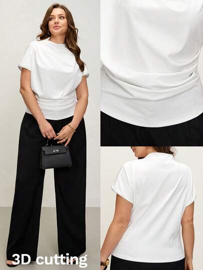 Comfylo Plus Size Ruched Tailored Fitted Top Carnival Outfit Luxury White Valentine's Day