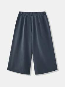 Maija Quần Capri dáng rộng xếp ly có khóa cài cho nữ, màu xám đậm, thu/đông - Màu xám đen - Xem 8