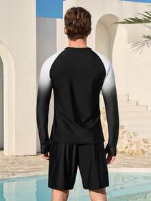 Manfinity VDAYZ Men's Ombre Long Sleeve Rash Guard And Shorts Swimsuit Set - Black - View 2
