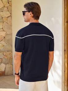 Manfinity Mode Top tricoté à manches courtes avec couleurs contrastées, polyvalent pour les déplacements quotidiens - bleu indigo - Voir 3