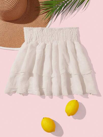 Swim Mod Women's Solid Color Double Layer Beach Cover Up 2026 New Women's Swimwear ArrivalFor School,Suitable For Holiday, Date, Afternoon Tea, Western, Cruise, Beach, Island, Road Trip, All Seasons, Music Festival, Boho Vacation,Bohemian Vacation, Chill Autumn ,Western Boho ,Elegant Tops For Women White Ruffle Skirt Layered Skirt Cream Skirt Skirt Summer Vacation Skirts