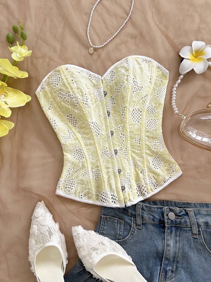 Soleia Elegant Corset Bustier Top With Fish Bone Boning, Shapewear For Summer - Yellow - View 1