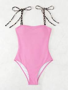 Swim Vcay Áo tắm liền thân hai dây họa tiết da báo dành cho nữ, ôm sát, phối màu tương phản, thích hợp cho bãi biển và mùa hè. - Nhiều màu - Xem 4