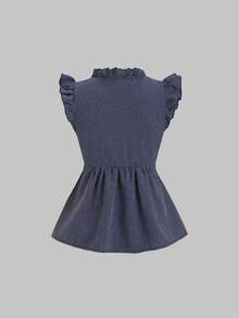 Sweetra Blusa de mujer con diseño de cuadros, escote en V, parche de encaje, mangas cortas y bajo con volantes, en estilo romántico y de moda, para primavera/verano - Azul y blanco - Ver 8