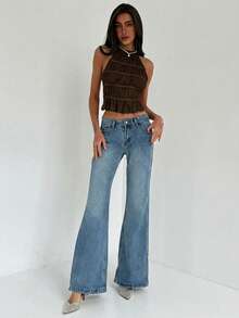 Aloruh Women's Adjustable Halter Tie Ruched Layered Semi-Sheer Romantic Date Cropped Camisole - Mocha Brown - View 3