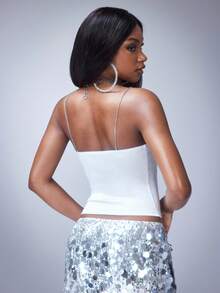 Y2Kool Women's Music Festival White Sexy Minimalist Fashion Push-Up Backless V-Neck Tank Top Summer New Arrival Slimming Strappy Tank Party & Nightclub Essential Versatile Piece - White - View 2