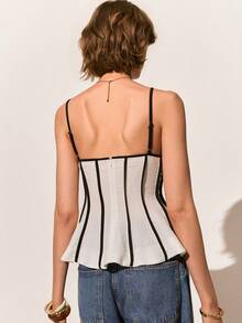 Poéselle 女士夏季休闲度假撞色滚边娃娃衫吊带背心 - 白色 - 查看 2