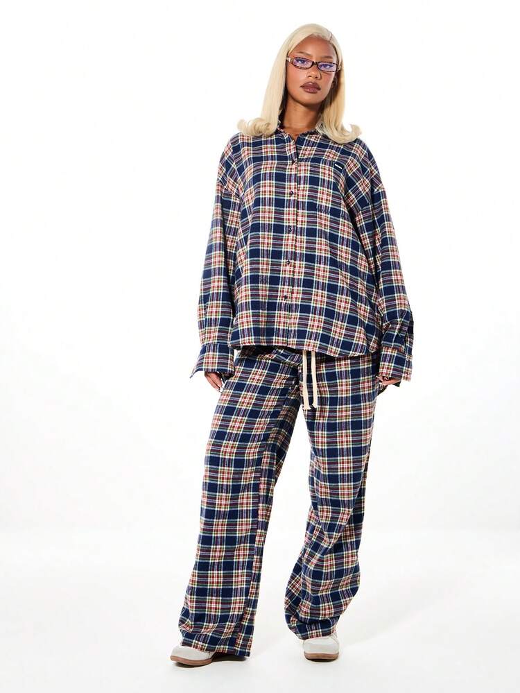 SUMWON WOMEN Plaid Lounge Pants With Drawstring