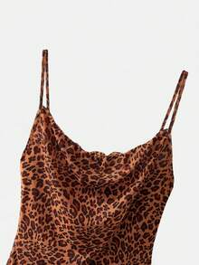 SHEIN Unity Women's Leopard Print Simple Daily Spaghetti Strap Dress Mini Short Women Outfit - Burnt Orange - View 3