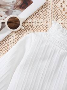 SHEIN 女小童褶邊荷葉袖小高領襯衫 - 白色 - 查看 6