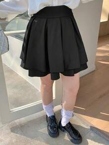 Dazy Plus Rok Kasual Minimalis Warna Polos Ukuran Besar - Hitam - View 8