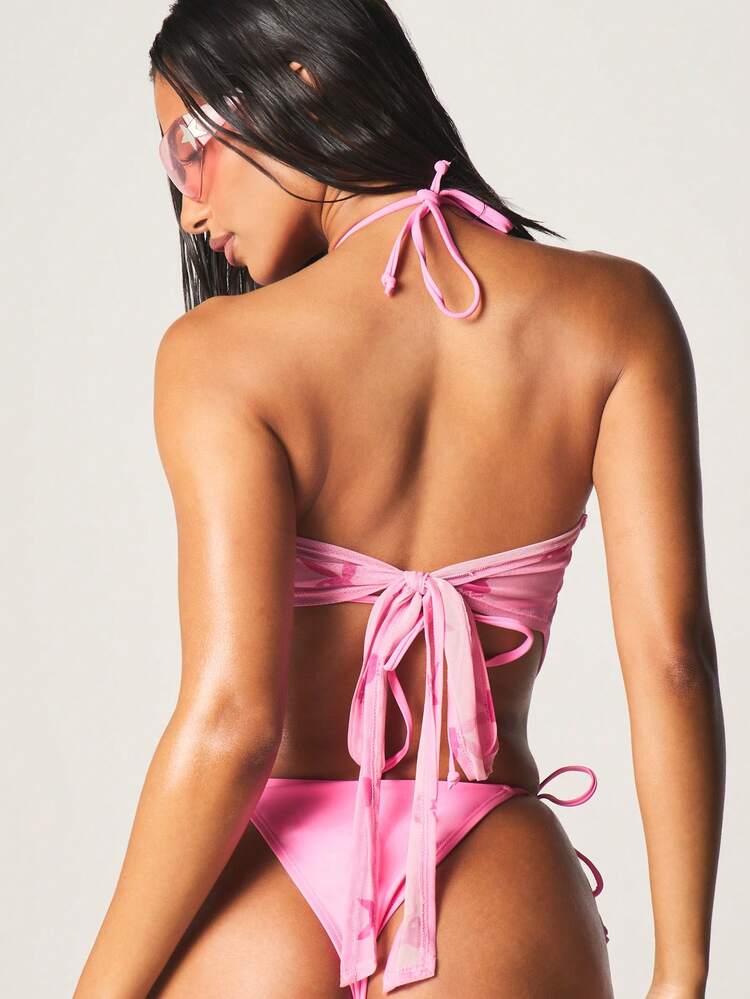 Missguided x Playboy Bandana z siatki, szalik, wiązanie, narzutka plażowa z nadrukiem króliczka na całej powierzchni i dekoltem halter, idealna na letnie wakacje