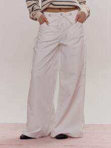 MUSERA 系带阔腿宽松修身裤，可爱少女性感，适合春冬季外出日常穿着，复活节糖果色 - 奶油色 - 查看 2