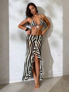 Aloruh Bộ bikini nữ mùa hè mới về họa tiết da báo gợi cảm, đồ bơi dự tiệc/lễ hội âm nhạc, trang phục đi biển. - Đen và trắng - Xem 4