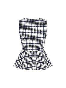Ellevyn Women's Houndstooth Ruffle Collar Sleeveless Top And Pencil Midi Skirt Elegant 2 Pieces Set - Blue - View 2