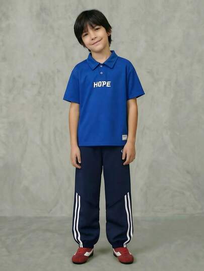 Casuvi Kids Oversized Relaxed Fit Collegiate Sports Style Polo Shirt For Tween Boy, Dropped Shoulder, Print On Hem, White Woven Label On Front Hem, Suitable For School, Light Sports, Weekend Leisure Streetwear Teens Boys Polos Solid Color Tops Kids