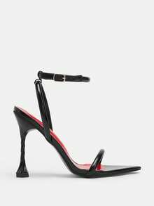 Glitzique 女士时尚尖头黑色装饰透明迷人派对高跟凉鞋，适合户外穿着 - 黑色 - 查看 7