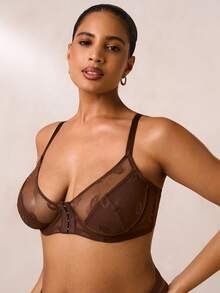 SHEIN BAE Set de 3 sujetadores con cierre delantero sin aros, cómodos, de talla grande, con encaje de red y labios sexys - Multicolor - Ver 9