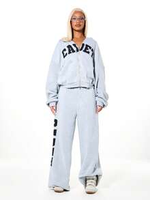 SUMWON WOMEN Áo Hoodie Nữ Dáng Rộng SUMWON, Khóa Kéo Toàn Thân, Họa Tiết In Chữ Phong Cách Đại Học, Có Đính Đá. - Xám - Xem 5