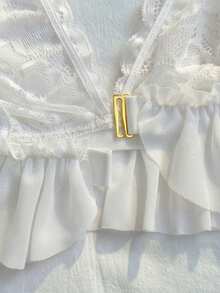 PetitDoll 两件套蕾丝撞色网纱性感内衣套装，婚礼季 - 白色 - 查看 6