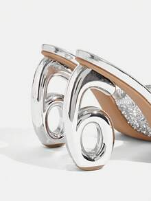CUCCOO TILAWA Ladies Luxury Elegant Rhinestone High Heels, Rhinestone High-Heeled Sandals, Showing Elegance, Fashionable And Versatile Styles, Comfortable And Durable High-Heeled Women's Shoes, Shiny Rhinestone Decorative Sandals. Summer - Silver - View 5