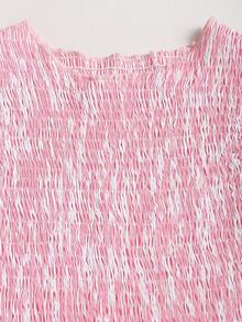 Sweetra Women's Pink Striped Summer Dress With Puff Sleeves, Frill Trim, A-Line Design, Cute & Romantic Beach Holiday Style - Pink - View 7
