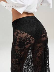 PETITE 2026 New Arrive Minimalism Spring/Summer Women's Elastic Waist Floral Lace Fashionable Sexy Skirt  Sheer Midi Skirt Valentine's Day Outfit Spring Outfit Women Elegant Dress Women - Black - View 8