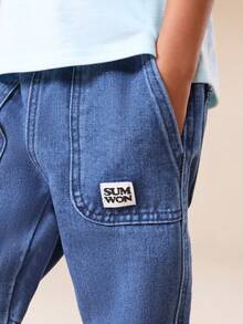 SUMWON Boys Relaxed Casual Denim Jeans With Patch Pockets Medium Wash Everyday Straight Leg Pants For Kids Vacation - Medium Wash - View 5