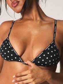MISSGUIDED Polka Dot Bikini Set Triangle Bra And Low Rise Bottom Swimwear Summer Beach Vacation Two Piece Swimsuit - Black and White - View 3