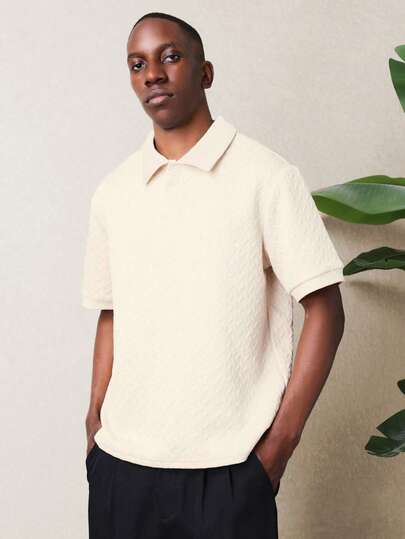 SUMWON Cable Knit Polo Shirt Short Sleeve Collared Casual Spring Summer Textured Regular Fit Business Casual Daily Wear
