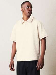 SUMWON Cable Knit Polo Shirt Short Sleeve Collared Casual Spring Summer Textured Regular Fit Business Casual Daily Wear - Apricot - View 6