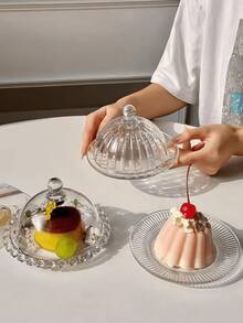 1个简约透明玻璃蛋糕展示架，甜点盘托盘盖，适用于饼干、水果、糕点、糖果 - 無色 - 查看 13