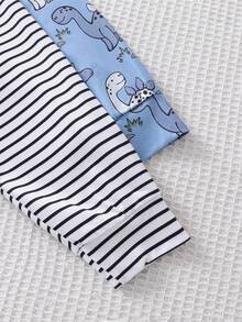 Conjunto de 4 piezas de pijama de manga corta suave y cómodo con estampado de dinosaurios de dibujos animados para niños pequeños - Multicolor - Ver 8