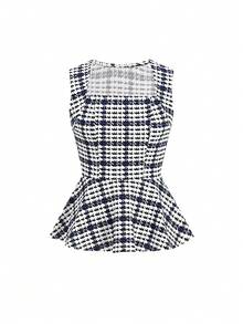 Ellevyn Women's Houndstooth Ruffle Collar Sleeveless Top And Pencil Midi Skirt Elegant 2 Pieces Set - Blue - View 8