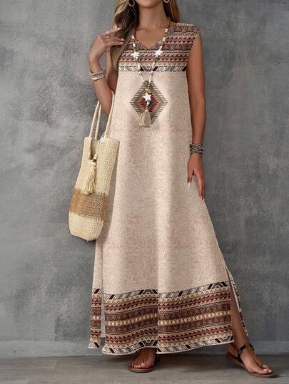 EMERY ROSE Casual Minimalist Geometric Print Dress For Women, Suitable For Spring/Summer Vacation