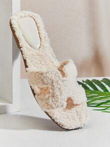 SHUZIA Women Plush Square Toe Fashionable Comfortable Flat Sandals For Home Summer Shoes Spring Shoes Spring Break Easter Vacation Shoes Casual Shoes Beach Shoes Mother's Day Present For Christmas - Beige - View 3