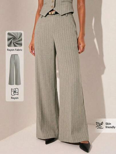 Lilora 女士优雅休闲条纹口袋西装裤，女士精致优雅春夏装扮