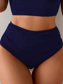 Shapewave Women's Summer Casual Vacation Ribbed High Waist Shorts, Tummy Control Black Swimsuit Bottom - Navy Blue - View 5