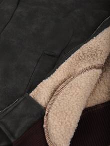 Franclia 大码女式棕色修身休闲宽松仿毛领皮夹克，适合秋冬季穿着 - 卡其色 - 查看 6