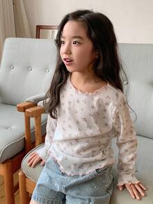 DAZY Young Girl Casual Ditsy Floral T-Shirt, Autumn/Spring - White - View 5