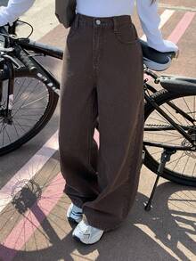 DAZY Teen GirlSolid Color Simple Jeans - Brown - View 3