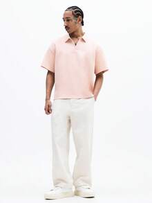 SUMWON Men's Box Fit Embroidered Polo Shirt Short Sleeve Collared Summer Casual Classic Boxy Cut Top - Apricot - View 3