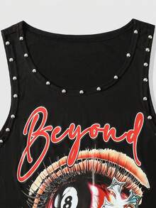 Men's Casual Letter & Eye Print Rivet Detail Tank Top, Summer - Black - View 3