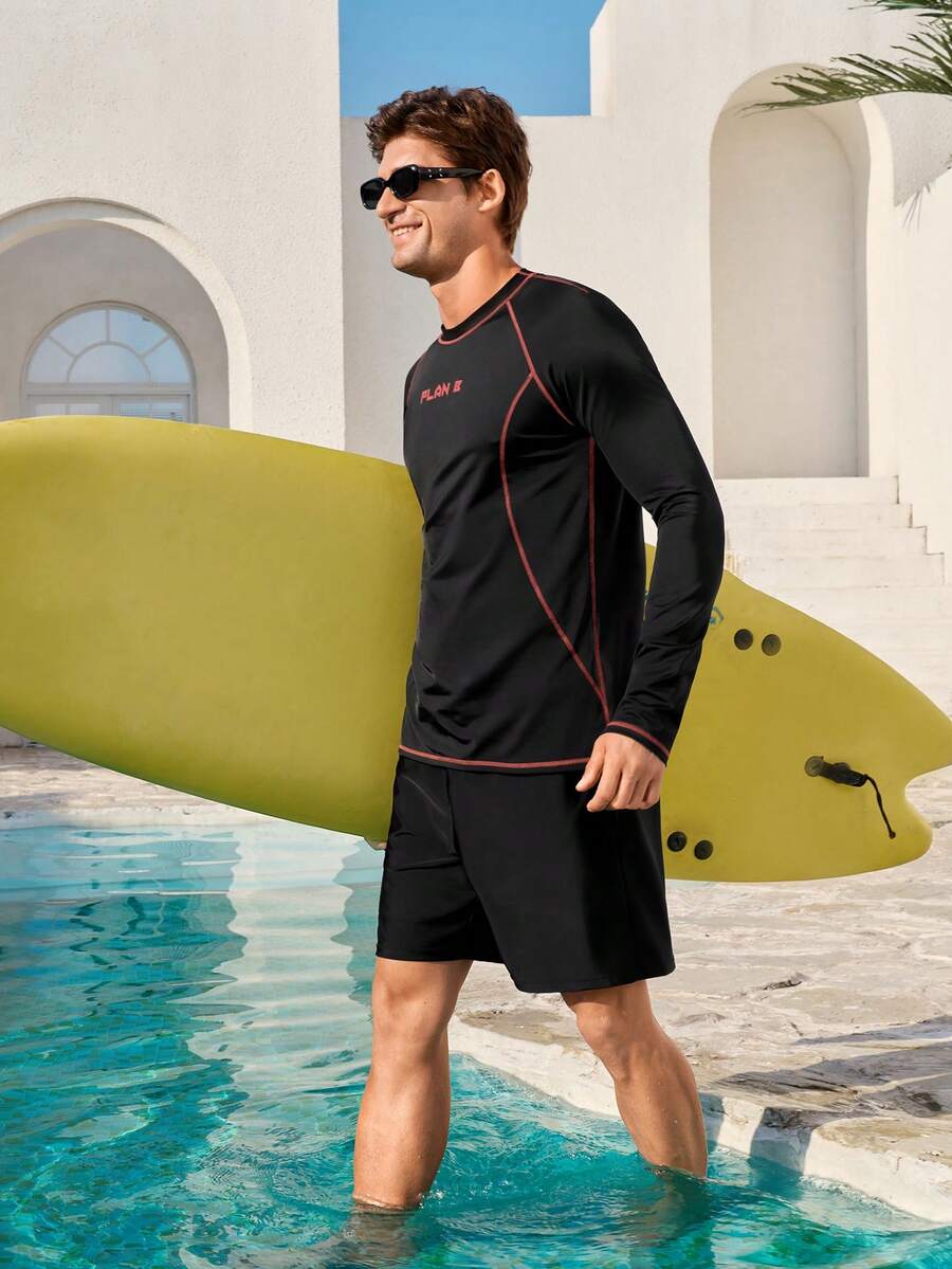 Manfinity VDAYZ Men's Beach Vacation Casual Rash Guard - Black - View 1