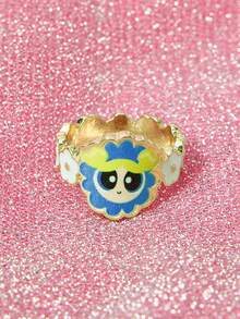 THE POWERPUFF GIRLS X SHEIN Nhẫn in hình hoạt hình bằng hợp kim kẽm bán chạy xuyên biên giới, mang đến cảm giác cao cấp, đơn giản và dễ thương, phù hợp cho nhiều bữa tiệc, buổi hòa nhạc, lễ hội. - Vàng - Xem 4