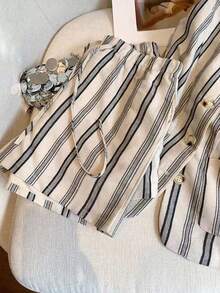 Airaco 女士条纹无袖上衣和短裤套装 - 白色 - 查看 5