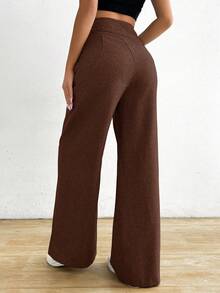Chiquease Quần dài nữ dáng suông, màu trơn, cạp lệch, thích hợp đi làm hàng ngày. - Cà phê nâu - Xem 2